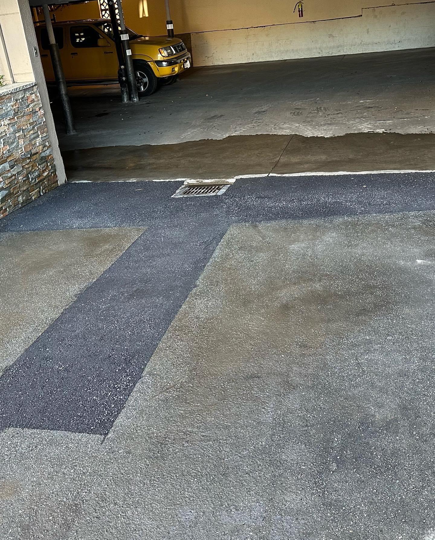 Completed asphalt crack filling work.