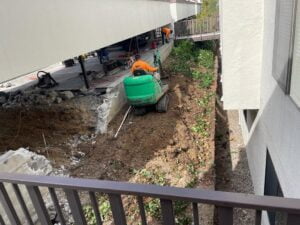 Foundation excavation and groundwork for HT Paving and Sealcoating's retaining wall.