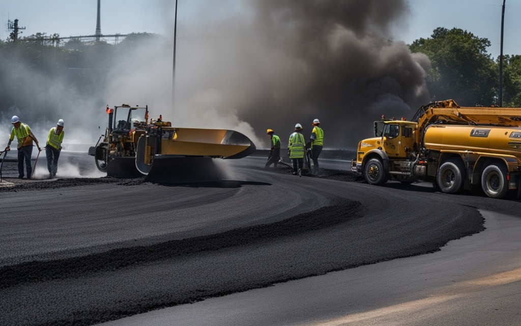construction workers on a road - Asphalt patching - Asphalt Overlay