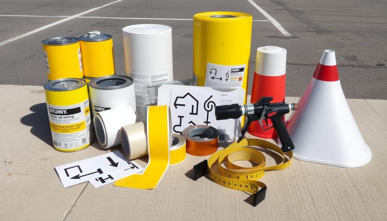 What materials are used for parking space striping?