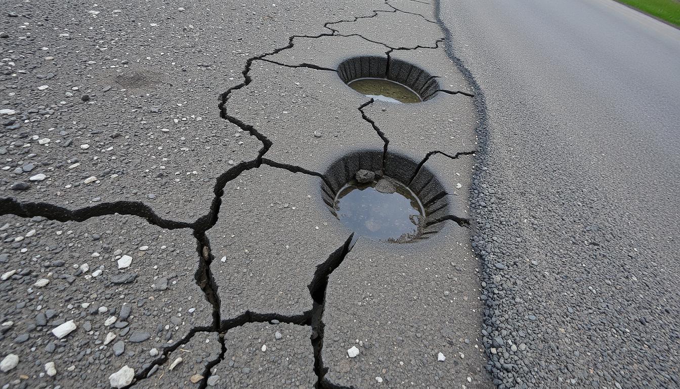 How do potholes affect the lifespan of a road or driveway?