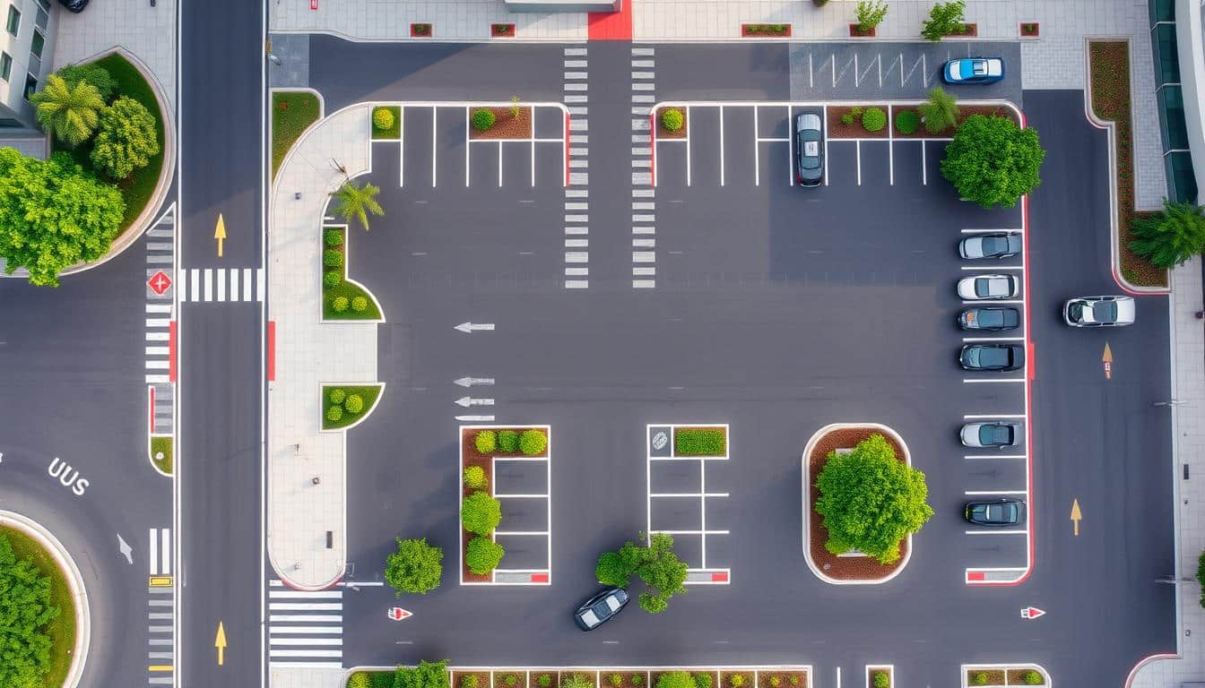 What are the best practices for designing parking lot layouts?