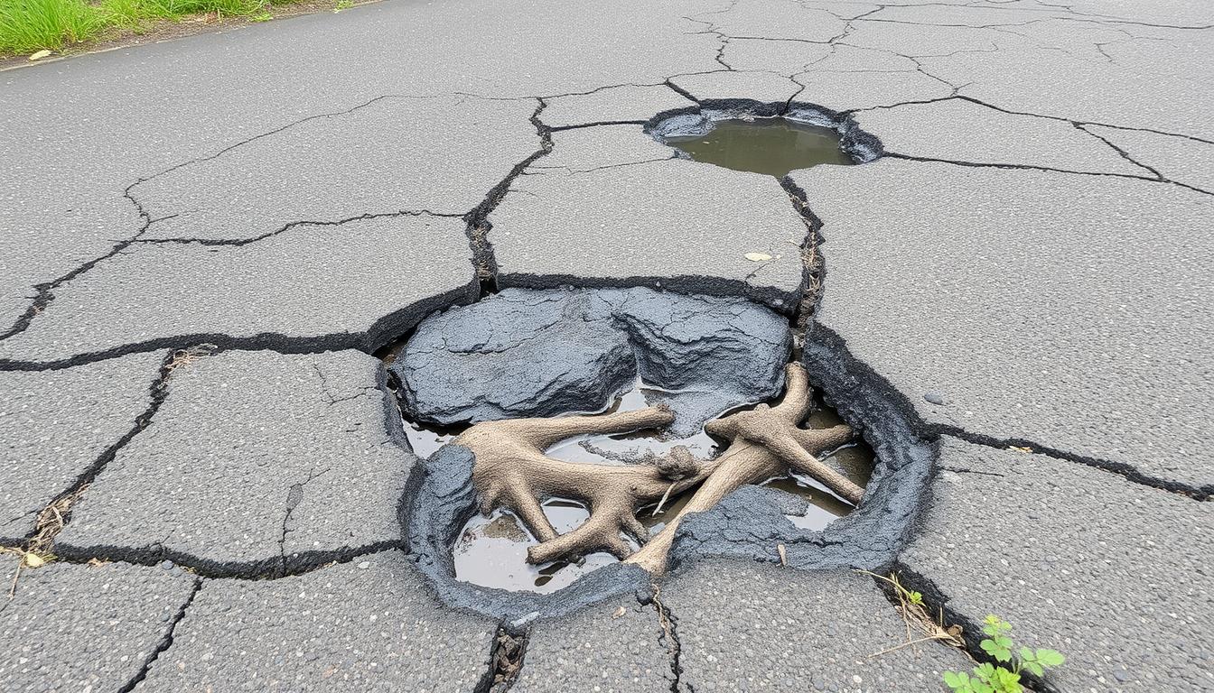 What causes potholes in asphalt surfaces?